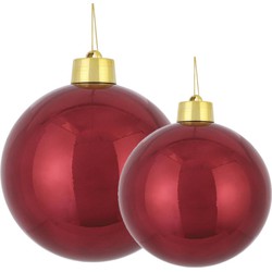 Grote kerstballen 2x stuks donkerrood 15 en 20 cm kunststof - Kerstbal