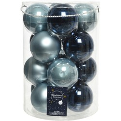 18x stuks glazen kerstballen lichtblauw en donkerblauw 8 cm - Kerstbal