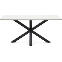 Kave Home - Argo tafel afgewerkt in wit melamine en stalen poten met houteffect 160 x 100 cm