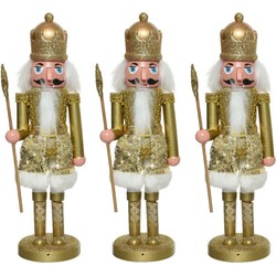 3x stuks kerstbeeldjes kunststof notenkraker poppetjes/soldaten goud 28 cm kerstbeeldjes - Kerstbeeldjes