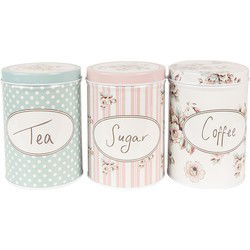 Clayre & Eef Voorraadpot Set van 3  Ø 8x12 cm Wit Aluminium