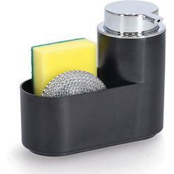 Zeller Zeeppompje set met keuken organizer - 3 delig - zwart - kunststof - 17 x 7 x 14 cm - Zeeppompjes