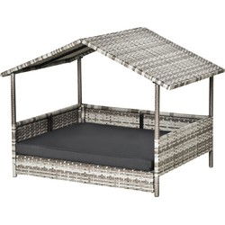 4goodz Rattan Hondenbed in huis vorm met Kussen 69x98x70 cm