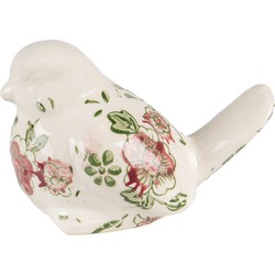 Clayre & Eef Beeld Vogel 10x6x7 cm Roze Beige Keramiek Bloemen Woonaccessoires