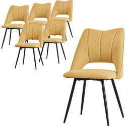Eetkamerstoel set van 6 mosterdgeel gestoffeerd incl. montagemateriaal Gestoffeerde stoel Keukenstoel ML design