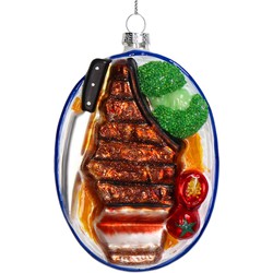 Ornament kerstbal Biefstuk Bord Glas Multi 11.5 cm