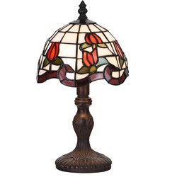 LumiLamp Tiffany Tafellamp  Ø 18x32 cm  Rood Groen Glas Bloemen Tiffany Bureaulamp