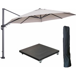 Garden Impressions Hawaii zweefparasol Ø350 cm carbon black / zand met 90kg verrijdbare parasolvoet en parasolhoes