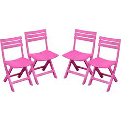 Sunnydays Klapstoel voor buiten/binnen - 4x - roze - 41 x 79 cm - stevig kunststof - Bijzet stoelen - Klapstoelen