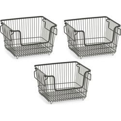 Zeller opberg draadmand zwart - 3x - stapelbaar - 33x27x21 cm - metaal - Opbergmanden