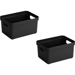 Sunware Opbergbox Sigma - 2x stuks - kunststof - zwart - 13 liter - Opbergbox