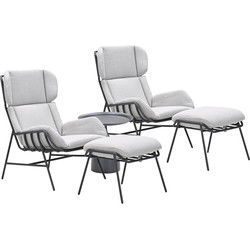 Garden Impressions Fresno loungestoelen donker grijs - Mati bijzettafel Ø50x48 cm
