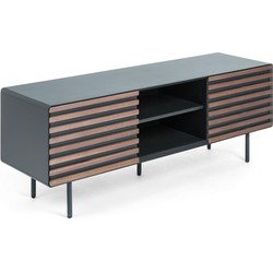 Kave Home - Kesia 2-deurs TV-meubel met notenhoutfineer met zwarte lak & zwart staal, 162 x 58 cm