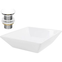 Wastafel incl. afvoergarnituur wit zonder overloop 41x41x12 cm wit keramiek ML design