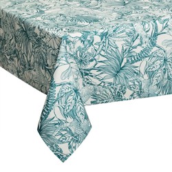 Tafelkleed rechthoekig 240 x 140 cm petrol blauw met print polyester - Tafellakens