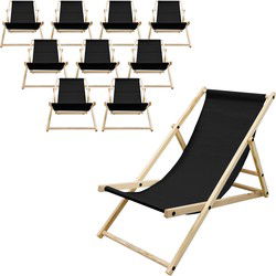 Set van 10 opvouwbare ligstoel zwart hout verstelbare rugleuning tot 120 kg ligstoel tuinligstoel strandligstoel