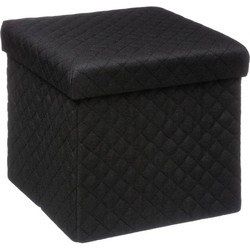 5Five Poef/Hocker/opbergbox - zwart - polyester/mdf - 31 x 31 cm - Opbergbox