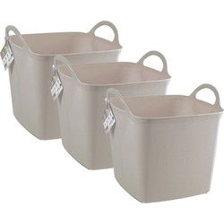 Plasticforte Kuip/emmer/wasmand - 3x - flexibel - beige - 43 liter - vierkant - kunststof - Wasmanden