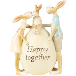 Clayre & Eef Beeld Konijn 17 cm Groen Geel Polyresin Happy together Woonaccessoires