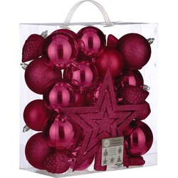 39x stuks kunststof kerstballen en kerstornamenten met ster piek roze mix - Kerstbal