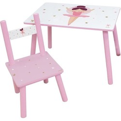 Danser Ballerina Tafel met stoel voor kinderen Roze-Wit