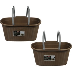 2x stuks kunststof wasmanden chocolade bruin met grijze handvatten 35 liter L30 x B38 x H58 cm - Wasmanden