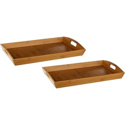 2x stuks dienbladen/serveerbladen rechthoekig 45 x 29 cm bamboe met handvaten - Dienbladen