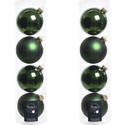 Tubes met 8x donkergroene kerstballen van glas 10 cm glans en mat - Kerstbal