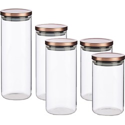 5x stuks glazen luxe keuken voorraadpotten/voorraadbussen 1000-1380-1700 ml - Voorraadpot