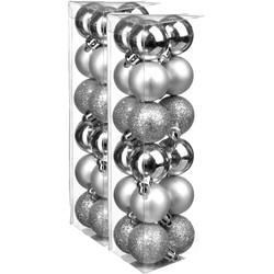 36x stuks kerstballen zilver glans en mat kunststof 3 cm - Kerstbal