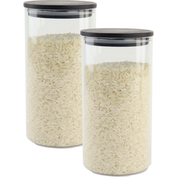 OTIX Voorraadpot - Glas - met Deksel - Set van 2 - 800ml - Zwart - Hout - SERENITY