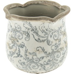 Clayre & Eef Bloempot  Ø 18x17 cm Beige Grijs Keramiek Rond Bloemen Bloempot binnen
