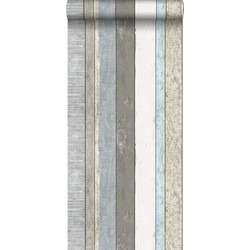 ESTAhome behang houten plankjes grijs en lichtblauw