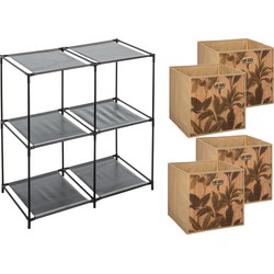 5FiveKastmandjes/opberg mandjes - lichtbruin - 4x stuks van 29 Liter - Rekje is 67 x 68 cm - Opbergmanden