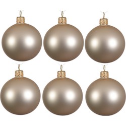 6x Glazen kerstballen mat licht champagne 8 cm kerstboom versiering - Kerstbal