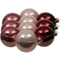 12x stuks glazen kerstballen roze tinten 10 cm mat/glans - Kerstbal