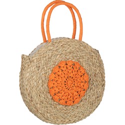 J-line - Strandtas Rond Bloem Zeegras Nat/oranje - 40x7x40cm