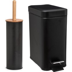Zeller Badkamer/toilet accessoires - WC-borstel/pedaalemmer 5L- zwart - Badkameraccessoireset