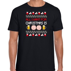 Bellatio Decorations Fout kersttrui t-shirt voor heren - Bier en tieten - zwart - drank/borsten 2XL - kerst t-shirts