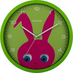 Wandklok Peekaboo Bunny - Groen - 30.8x4.5x30.8cm