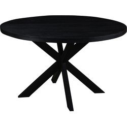LivingFurn - Ronde Eetkamertafel van Mangohout en Gecoat Staal - Eettafel - 120cm - Zwart