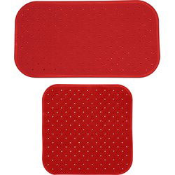 MSV Douche/bad anti-slip matten set badkamer - rubber - 2x stuks - terracotta - 2 formaten - Badmatjes
