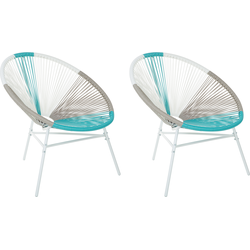 ACAPULCO  - Tuinstoel set van 2 - Wit/Turquoise - PE rotan