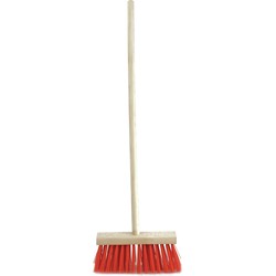 Sorex Kinderbezem voor buiten tegels - rood/hout - met steel 78 cm - Bezem