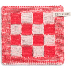 Knit Factory Gebreide Pannenlap Block - Ecru/Rood - 23x23 cm