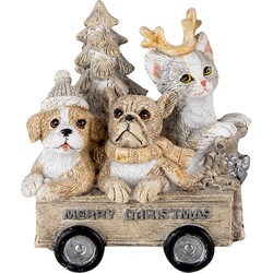 Clayre & Eef Beeld Dieren 9x7x11 cm Grijs Beige Polyresin Dieren Merry Christmas Kerstdecoratie