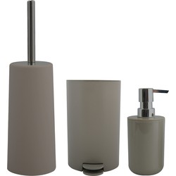 MSV Toiletborstel in houder/zeeppompje/pedaalemmer set Moods - kunststof - taupe/beige - Badkameraccessoireset