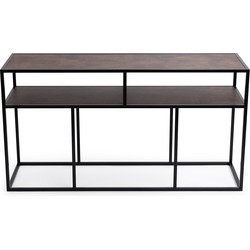 Stalux Side-table 'Teun' 150cm, kleur zwart / lederlook bruin