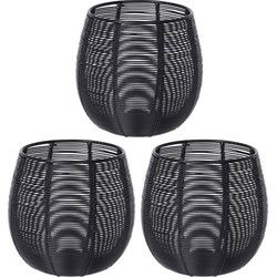 Theelicht/waxinelichthouder metaal draad - 3x - zwart - D10 cm - Waxinelichtjeshouders