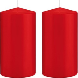 2x Kaarsen rood 8 x 15 cm 69 branduren sfeerkaarsen - Stompkaarsen